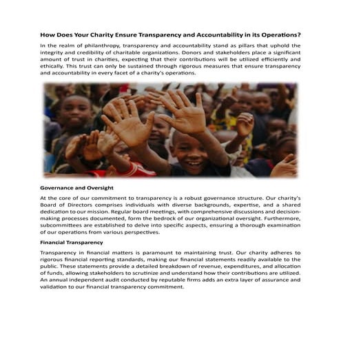How does your charity ensure transparency and accountability in its ...