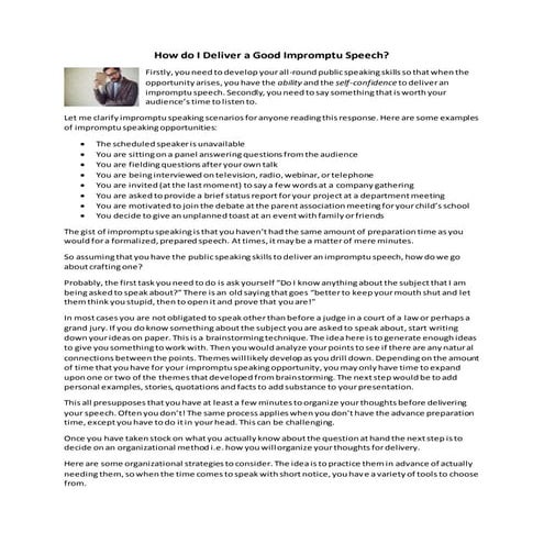 How do i deliver a good impromptu speech