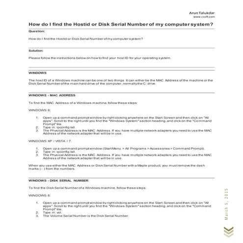 HostID or Disk Serial Number