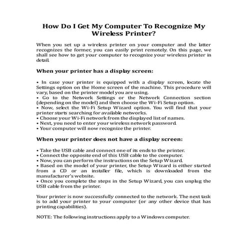 How Do I Get My Computer to Recognize My Wireless Printer?
