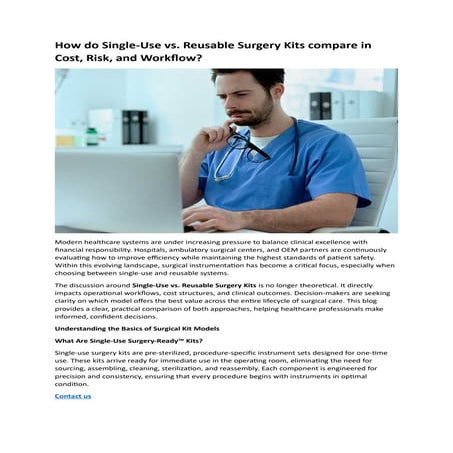How do Single Use vs. Reusable Surgery Kits compare in Cost, Risk, and ...