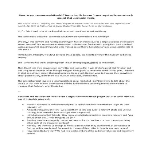 How do you measure a relationship? Non-scientific lessons from a target audience outreach project that used social media