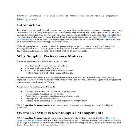 How Enterprises Improve Supplier Performance Using SAP Supplier Management OP...