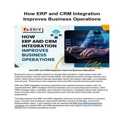 Boost Business Efficiency With ERP & CRM Integration | PDF