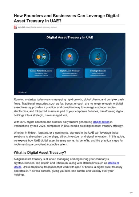 How Founders and Businesses Can Leverage Digital Asset Treasury in UAE