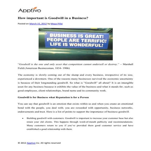 How important is goodwill in a business