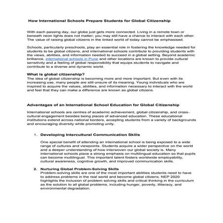 How International Schools Prepare Students for Global Citizenship | PDF