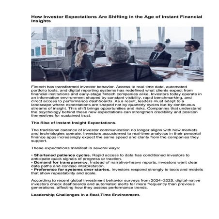 How Investor Expectations Are Shifting in the Age of Instant Financial ...