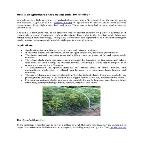 How is an agriculture shade net essential for farming.pdf