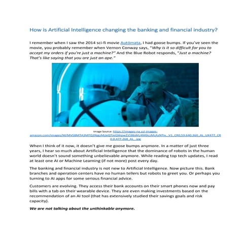 How is artificial intelligence changing the banking and financial industry
