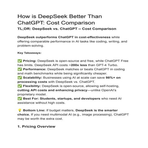 How DeepSeek Beats ChatGPT: Cost Comparison and Key Differences
