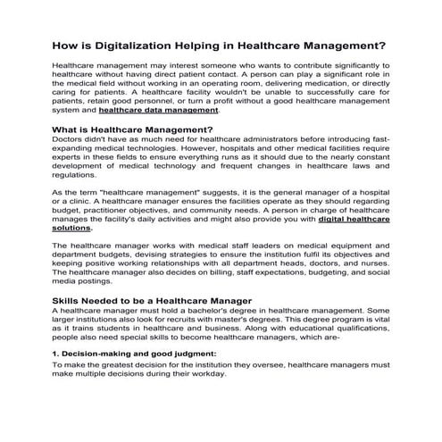 How is Digitalization Helping in Healthcare Management.pdf