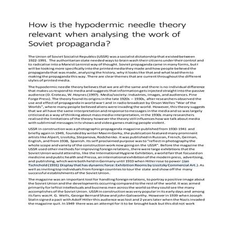 How is the hypodermic needle relevant when analysing the work of soviet propa...