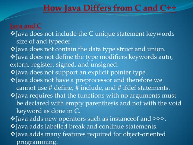 How java differs from c and c++