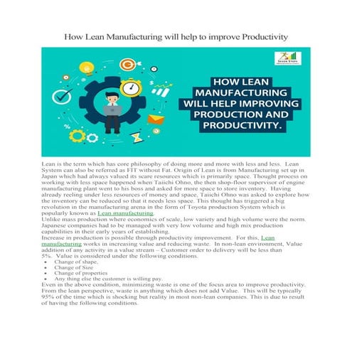 How lean manufacturing will help to improve productivity