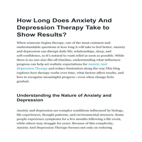 How Long Does Anxiety And Depression Therapy Take to Show Results? | PDF