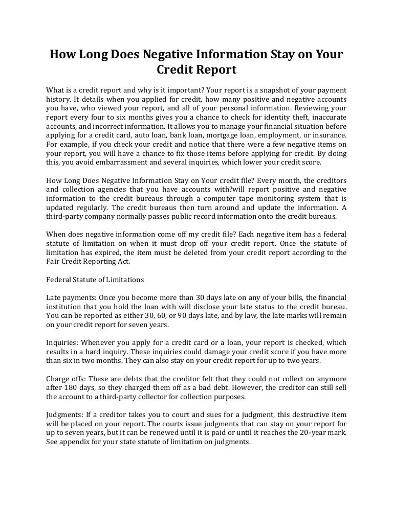 How Long Does Negative Information Stay On Your Credit Report