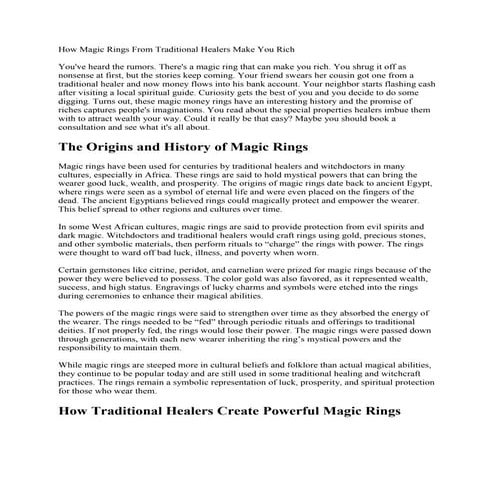 How Magic Rings From Traditional Healers Make You Rich. +27739970300 | DOCX