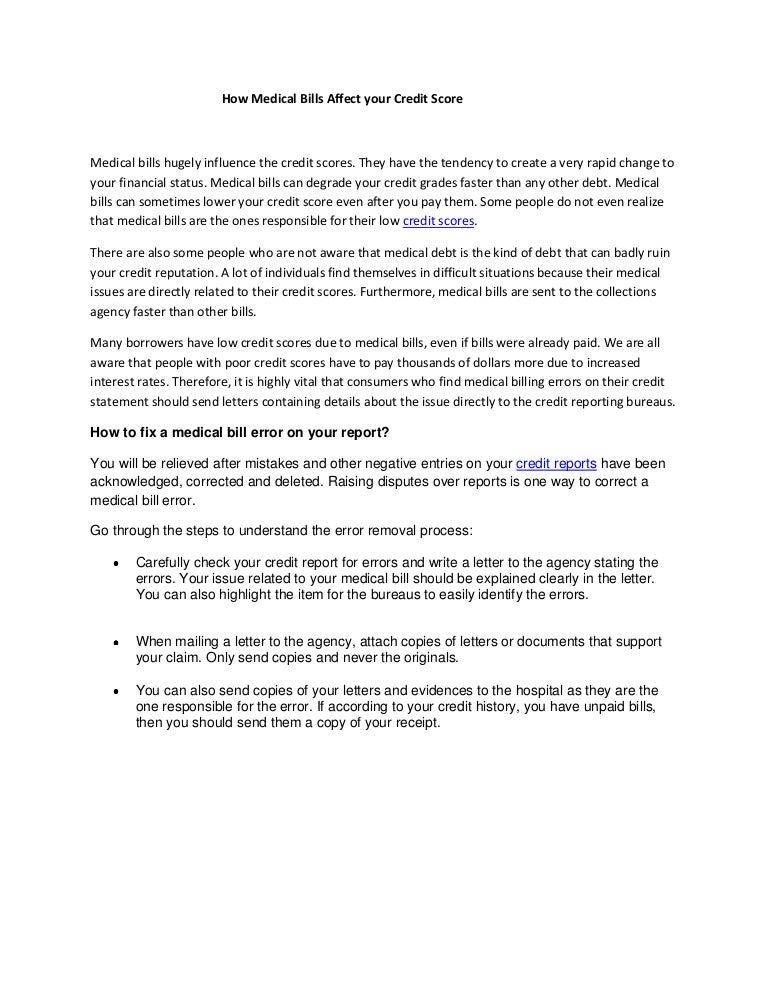 how medical bills affect your credit score bill letter