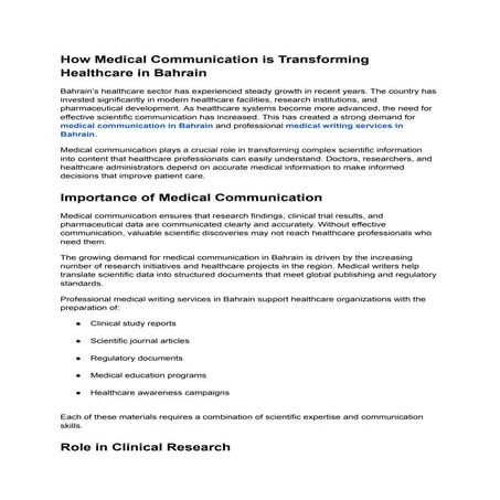 How Medical Communication is Transforming Healthcare in Bahrain | PDF