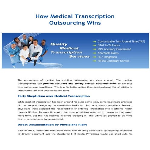 How Medical Transcription Outsourcing Wins 