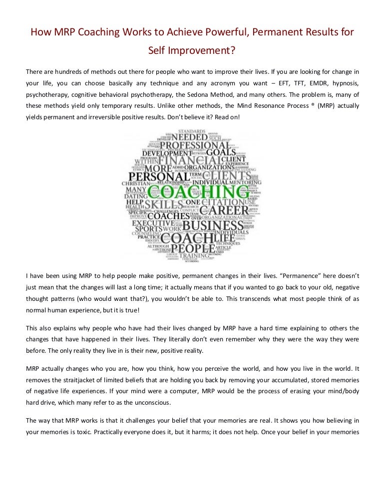 How Mrp Coaching Works To Achieve Powerful Permanent Results For Sel