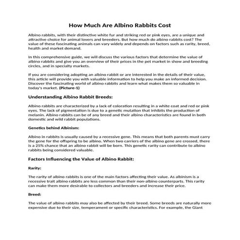 how much are albino rabbits Cost: Factors Influencing Albino Rabbit | DOCX