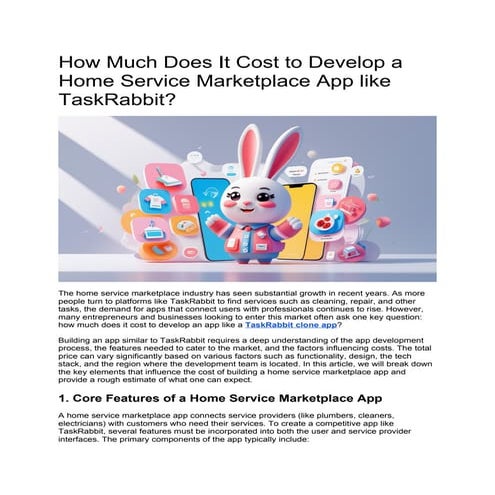 How Much Does It Cost to Develop a Home Service Marketplace App like TaskRabbit?