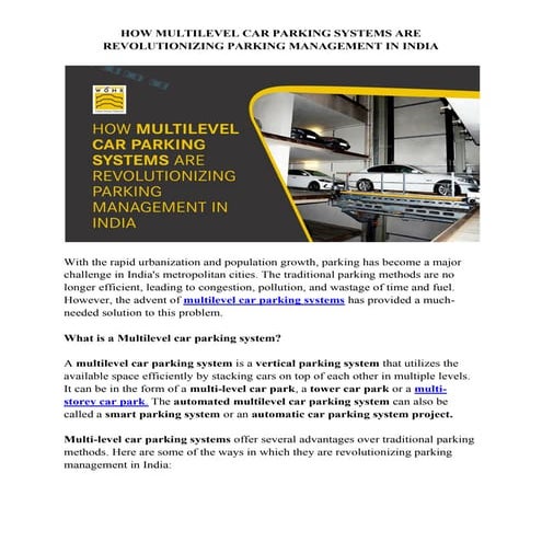 HOW MULTILEVEL CAR PARKING SYSTEMS ARE REVOLUTIONIZING PARKING MANAGEMENT IN ...