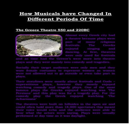 How Musicals Have Changed In Different Periods Of Time