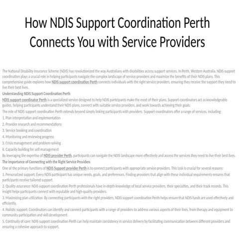 How NDIS Support Coordination in Perth Enhances Your Independence.pptx