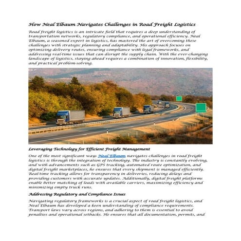 How Neal Elbaum Navigates Challenges in Road Freight Logistics | PDF