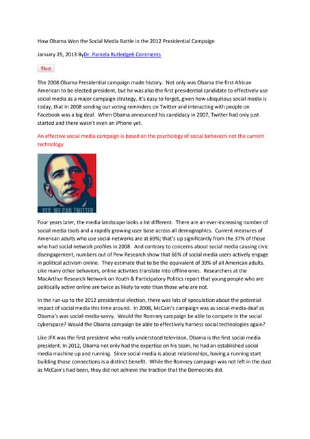 How obama won the social media battle in the 2012 presidential campaign
