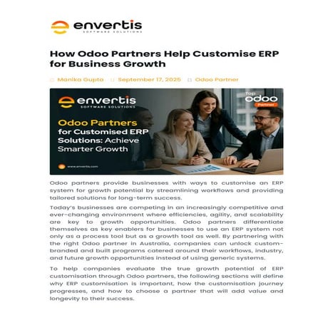 How Odoo Partners Help Customise ERP for Business Growth