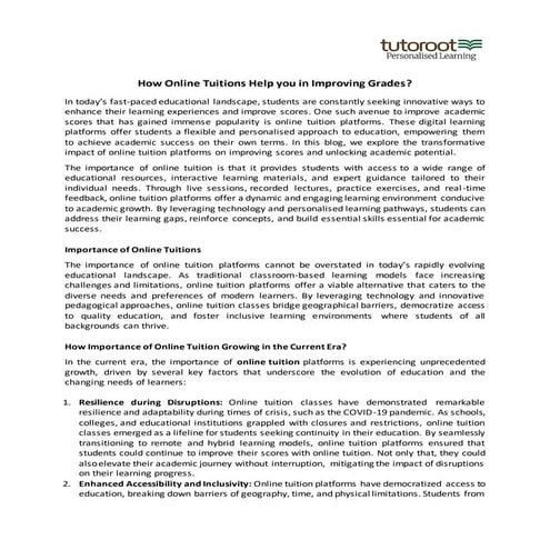 How Online Tuitions Help you in Improving Grades?