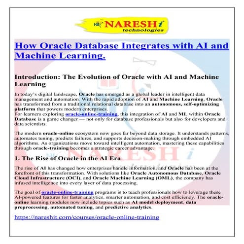 How Oracle Database Integrates with AI and Machine Learning - Oracle Online T...