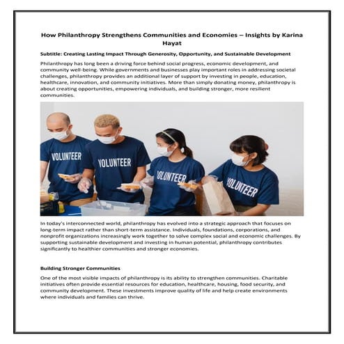 How Philanthropy Strengthens Communities and Economies: Creating ...