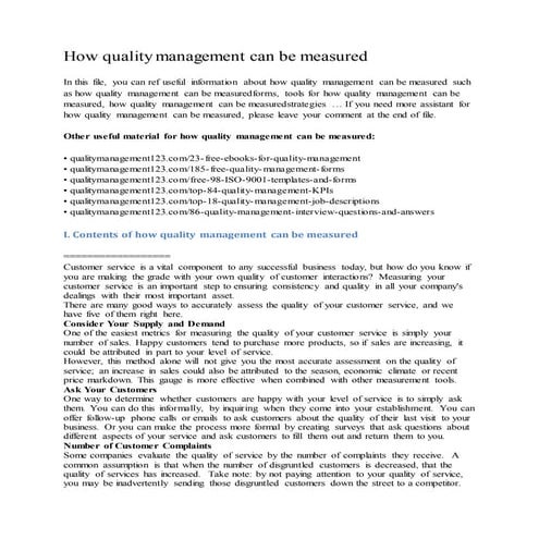 How quality management can be measured