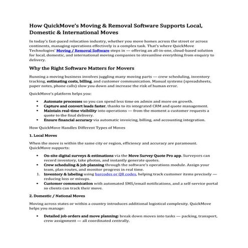 How QuickMove’s Moving & Removal Software Supports Local, Domestic ...