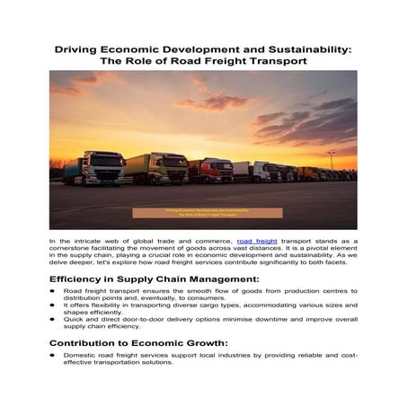 Driving Economic Development and Sustainability: The Role of Road ...