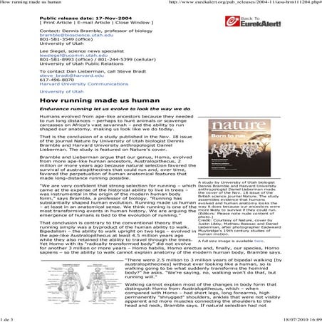 How running made us human. nature 17nov04