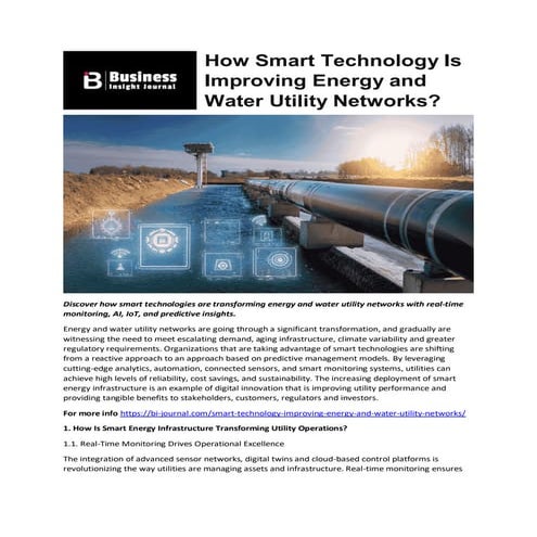 Smart Technology Improves Energy and Water Utility Networks for Smart ...