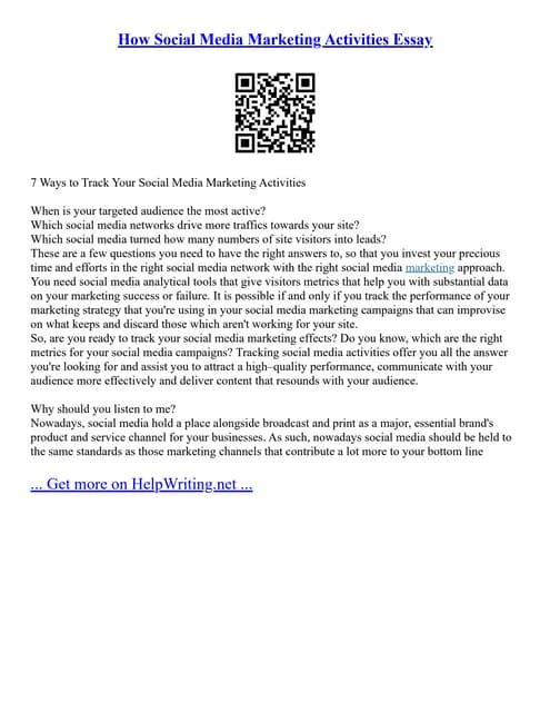 How Social Media Marketing Activities Essay