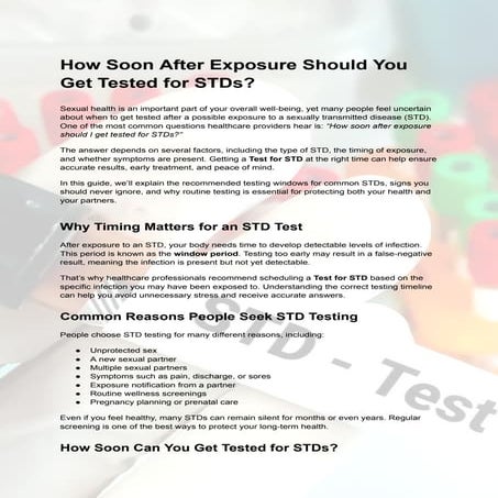 When and How Soon to Get Tested for STDs After Exposure | PDF