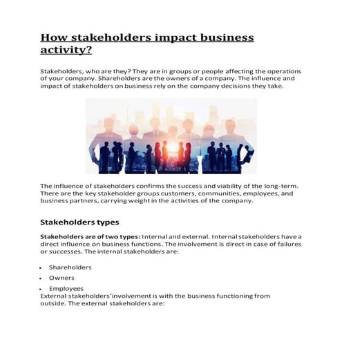 How stakeholders impact business activity