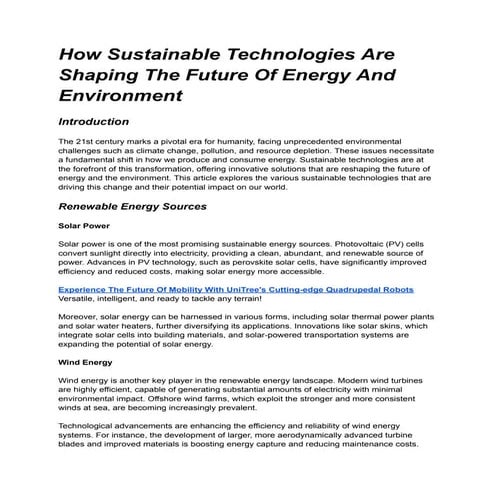 How Sustainable Technologies Are Shaping The Future Of Energy And Environment