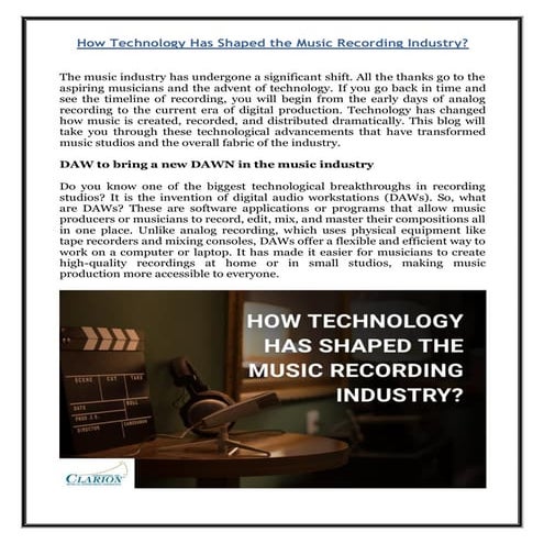 How Technology Has Shaped the Music Recording Industry?