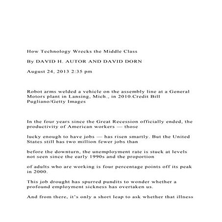 How Technology Wrecks the Middle Class By DAVID H. AUT.docx