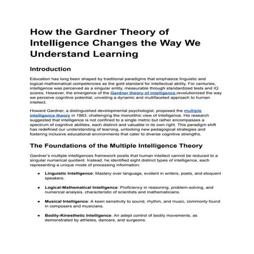 How the Gardner Theory of Intelligence Changes the Way We Understand Learning...