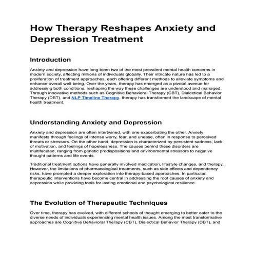 How Long Does Anxiety And Depression Therapy Take to Show Results? | PDF